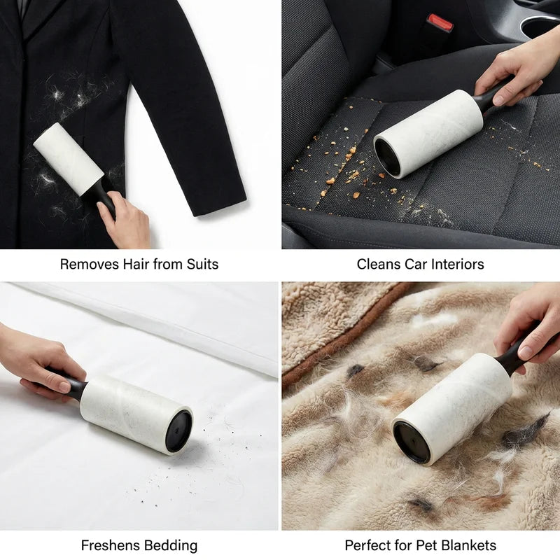 Reusable Pet Hair Lint Roller with Handle - Sticky Adhesive Dust Remover for Furniture and Clothes