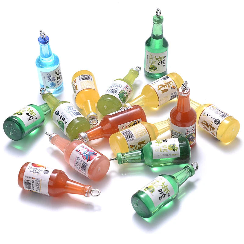 10Pcs Glass Sake Bottle Pendants Jewelry Making Charms Assortment