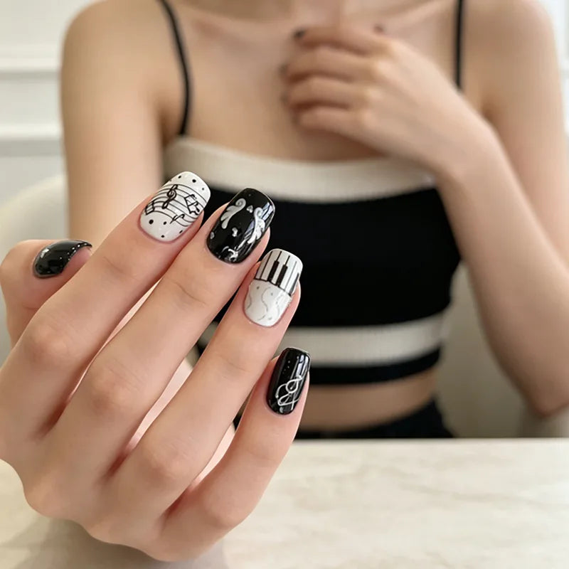 Music Style Nail Stickers - Piano Note Retro 3D Self-Adhesive Nail Art Decals