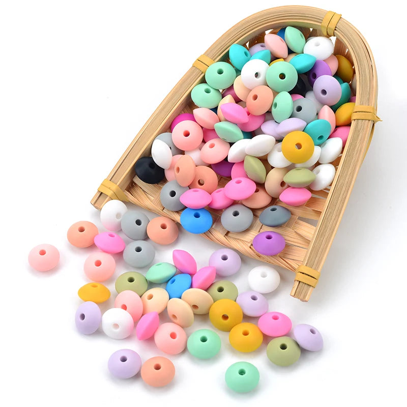 Silicone Lentil Beads 12mm 20pcs for DIY Jewelry Making - Safe, BPA Free