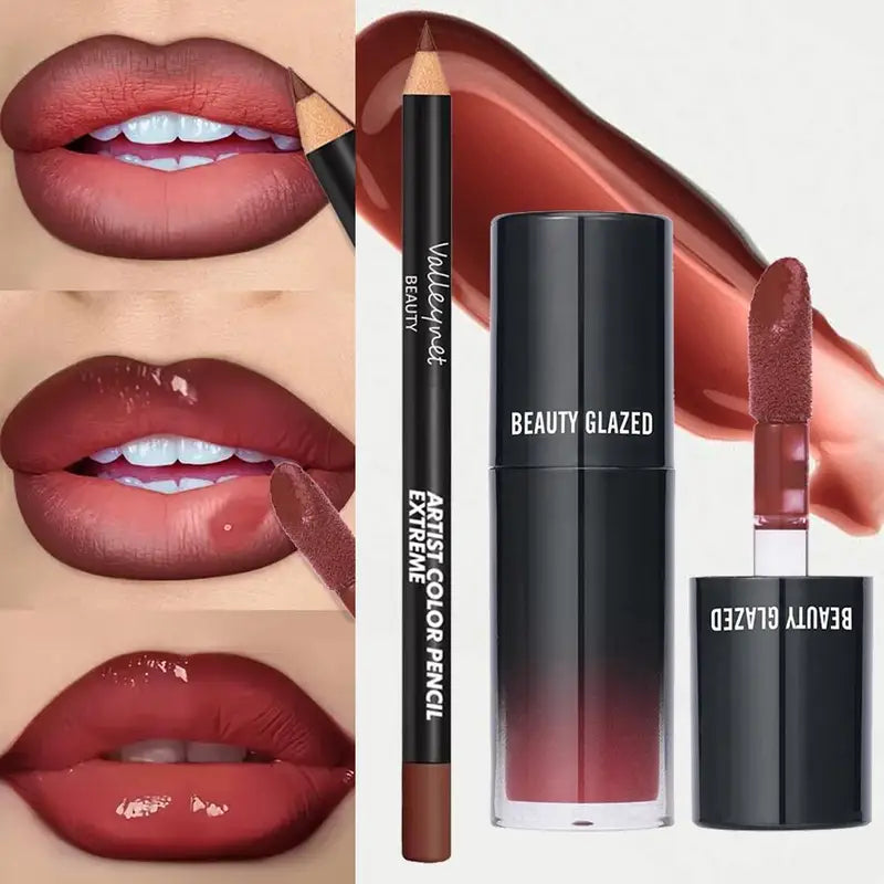 2-Piece Lip Gloss and Lip Liner Set - Nourishing & Long-Lasting, Natural Lip Oil, Lightweight for Women