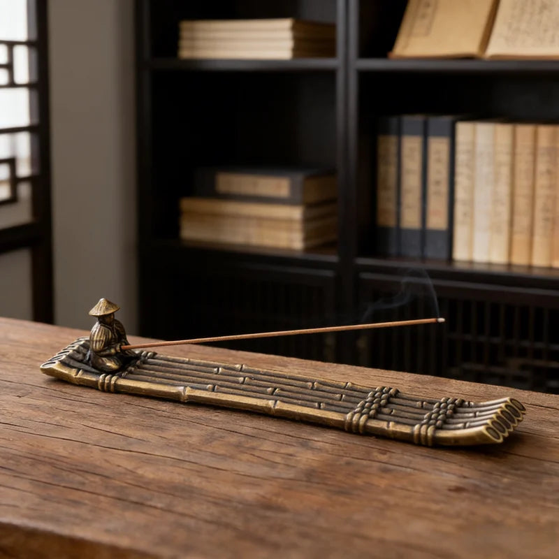 Japanese Style Incense Holder Boat with Men Fishing - Aromatherapy Home Decor