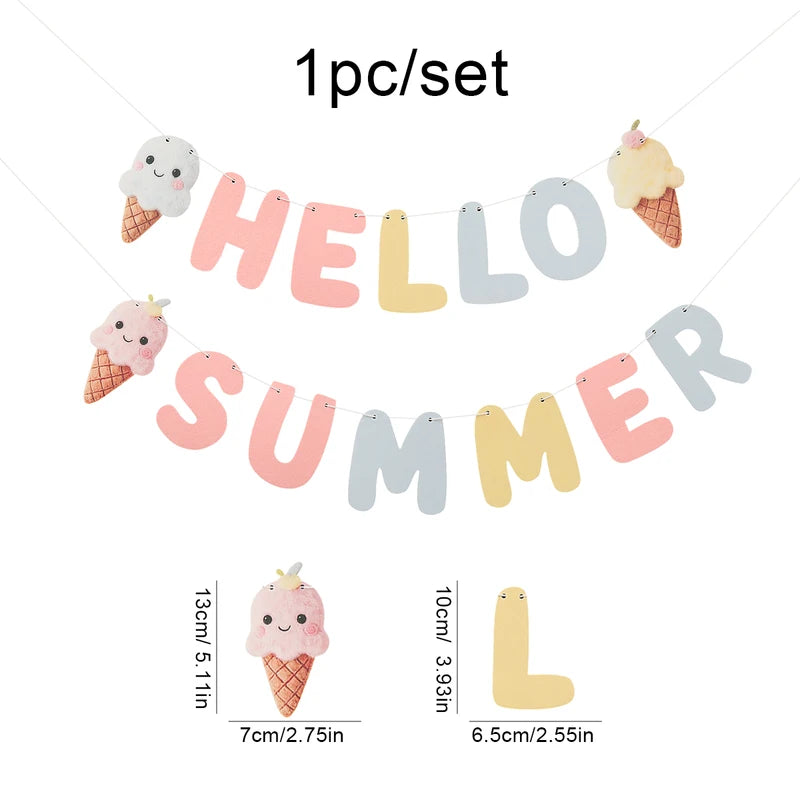Summer Beach Party Ice Cream Banner Hanging Decoration for Birthday Celebration
