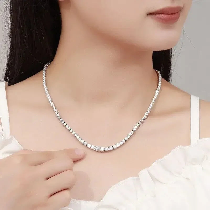 Sterling Silver Necklace with Zircon Chain for Women Engagement Wedding 4mm 45cm