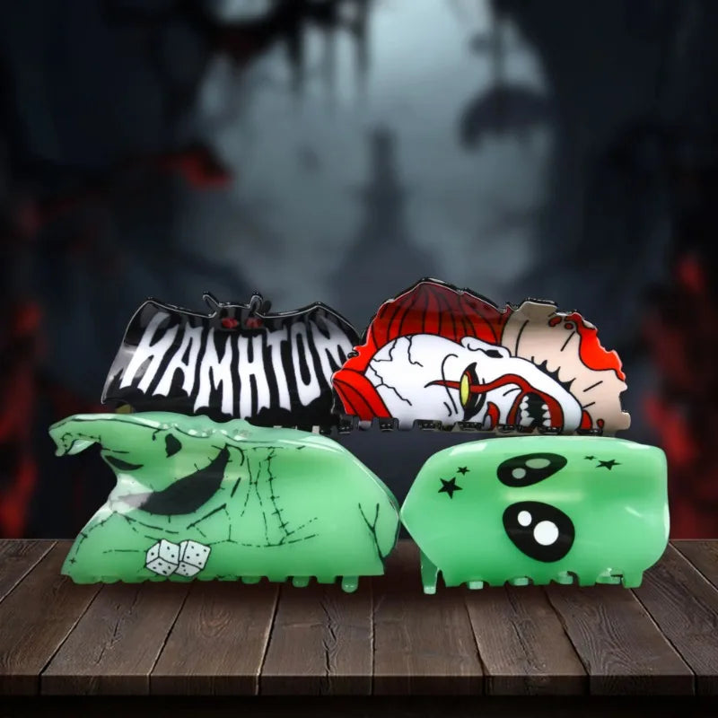 Halloween Glow-in-the-Dark Horror Hair Claw Clip Bat Clown Alien Demon Party Hair Accessory