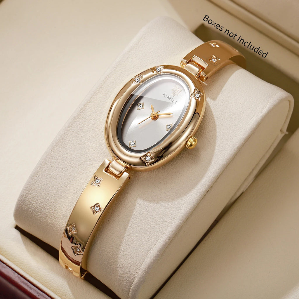 Elegant Oval Dial Women's Quartz Watch with Rhinestone Bracelet - Multiple Colors