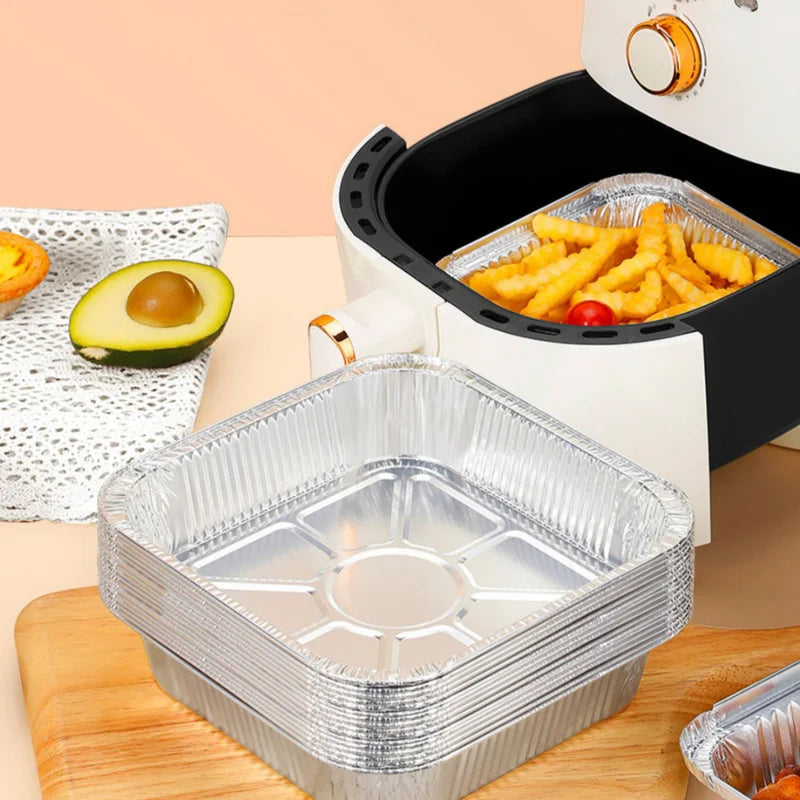20CM Aluminum Foil Pan for Air Fryer Baking and Grilling - Oil-proof, Non-Stick, Square Food Container