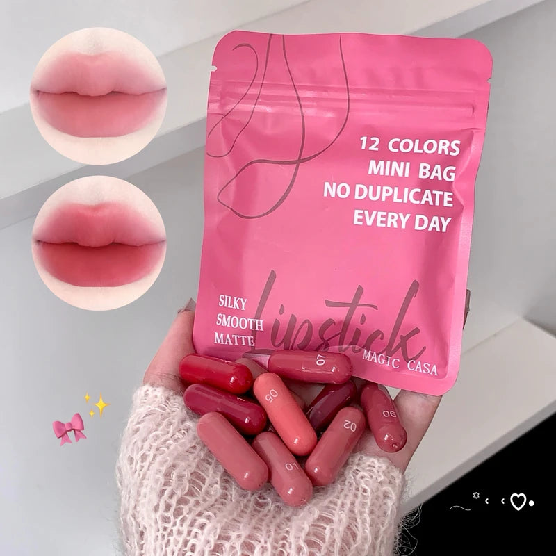 12-Color Matte Lip Balm Set - Long-Lasting Non-Fading Lip Color for Women
