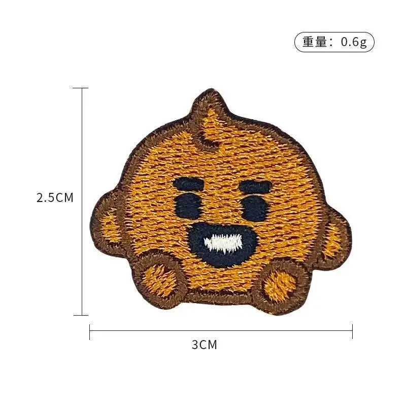 BT21 Cartoon Cute Embroidered Patch Sticker for Clothing Backpack Repair Self-Adhesive Fan Support