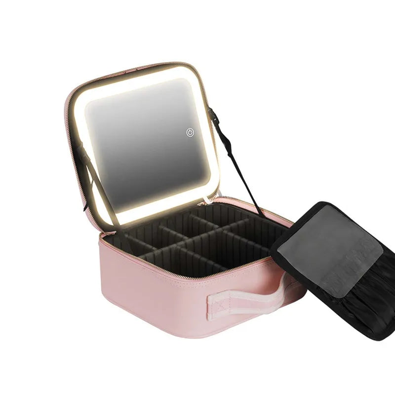 Large Capacity Makeup Bag with Full Screen Mirror Portable Travel Organizer