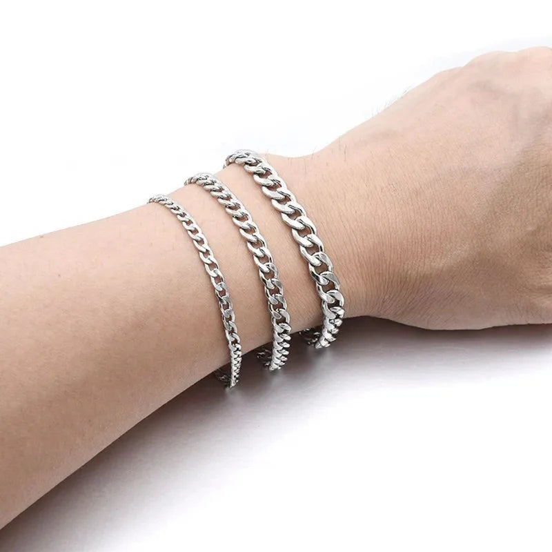 Unisex Men Women Cuban Chain Bracelet Stainless Steel Jewelry for Couples