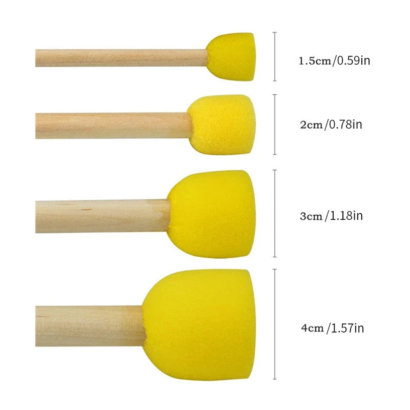 Kids Painting Sponges Brush Set - 20pcs Round DIY Craft Tools with Wood Handles