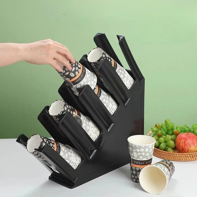 4-Grid Slanted Cup Holder Dispenser for Coffee & Milk Tea Shops and Home Use