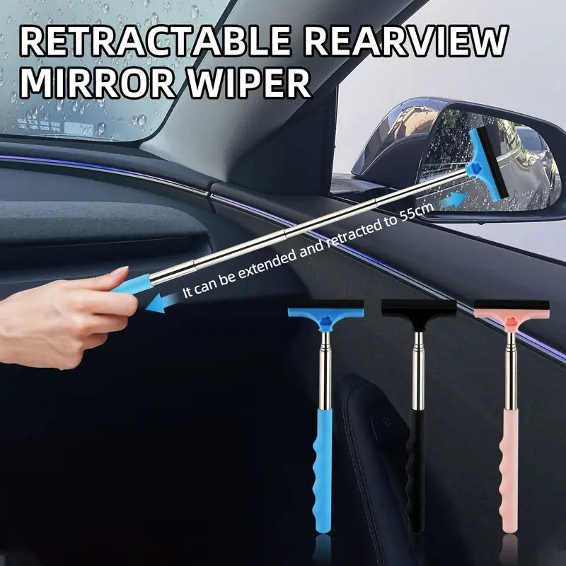 Portable Telescopic Car Window Wiper and Glass Cleaner Tool with Side Mirror Squeegee