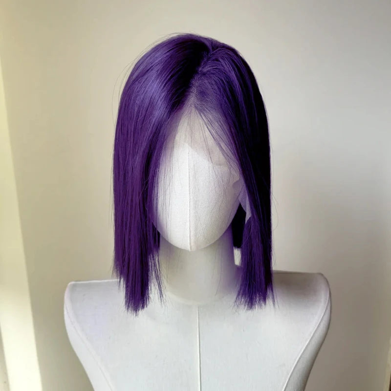 Short Purple Lace Front Wig for Cosplay & Costume - 12 Inch Straight Hair