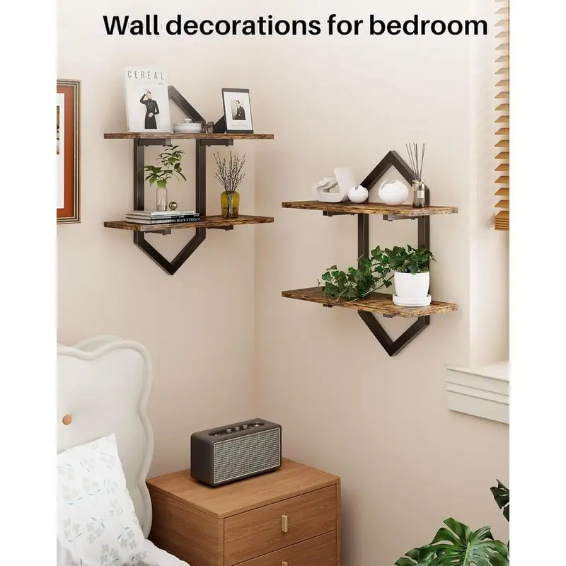 Decorative Floating Wall Shelves Set of 2 with Diamond Shape Design for Living Room Bedroom Kitchen