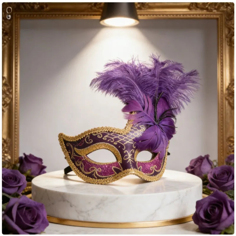 Venetian Princess Feather Mask for Masquerade Ball Costume - Women Party Accessory