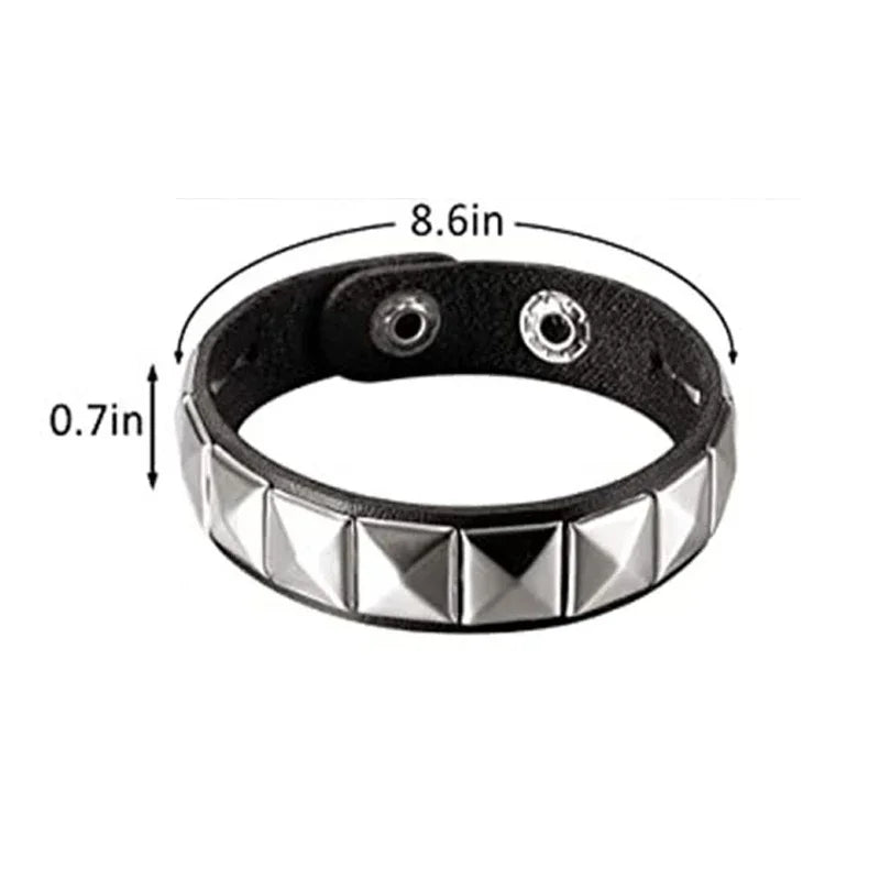 Men's Punk Leather Cuff Bracelet with Metal Rivets and Charms - Gothic Wristband