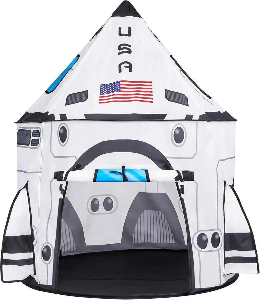 Kids Rocket Ship Play Tent Set with Tunnel - Indoor Outdoor Pretend Play