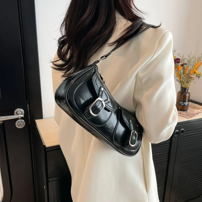 PU Leather Women's Shoulder Bag Small Double Pocket Crossbody Purse