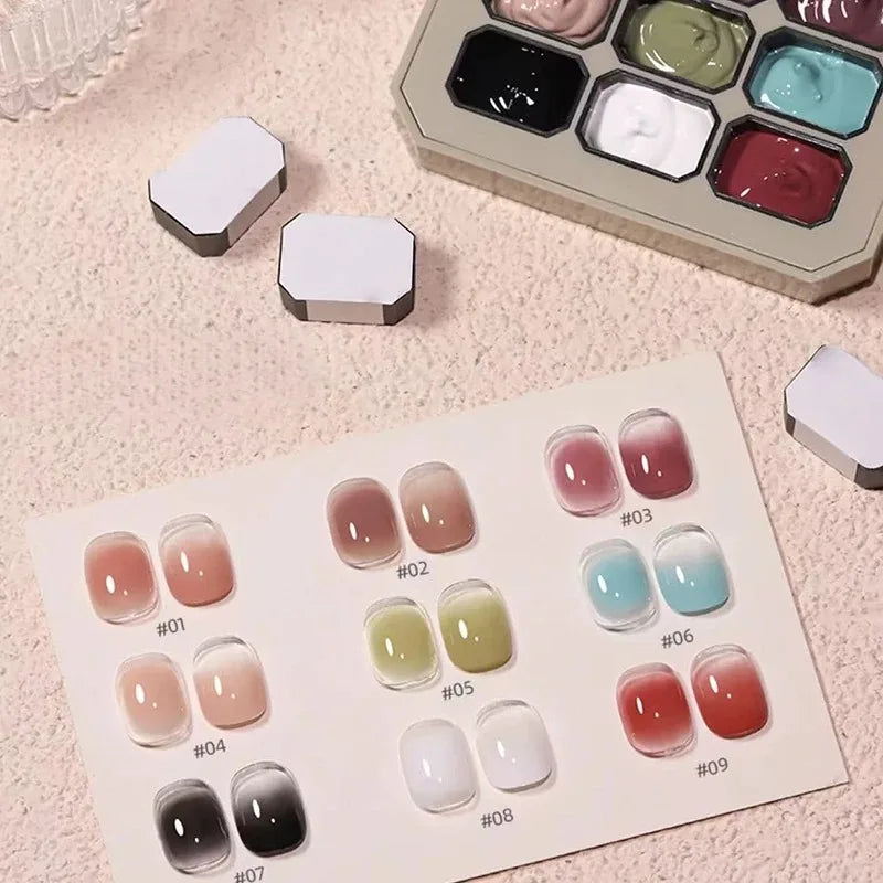9-Color Gradient Nail Polish Set for French Manicure & Nail Art - High Saturation