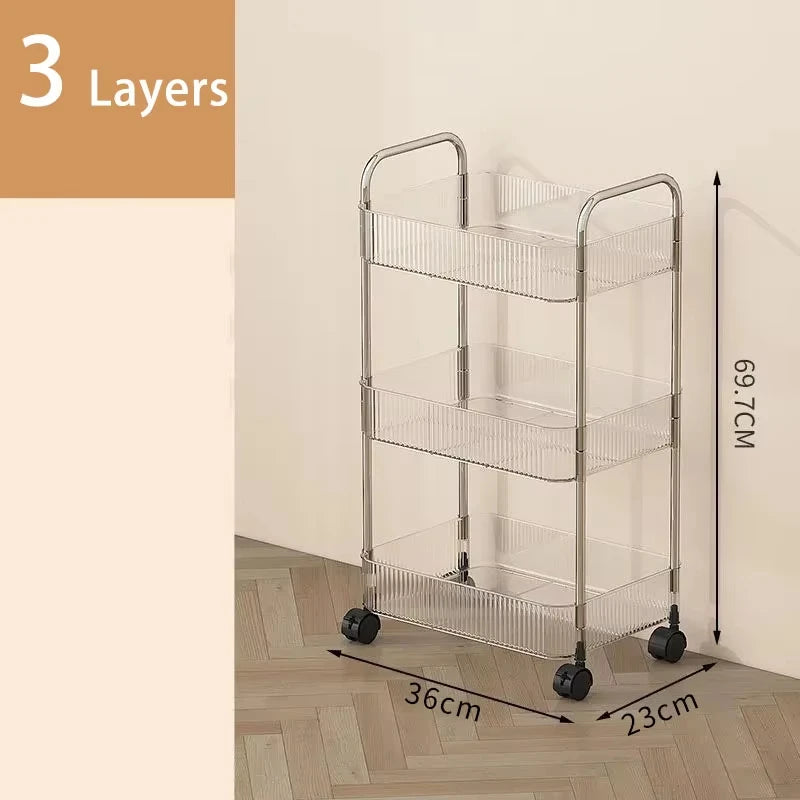 Multi-Layer Mobile Storage Cart with Wheels - Household Organizer Trolley, 2/3/4 Tiers