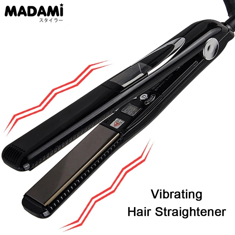 Vibrating Titanium Hair Straightener and Curling Iron - Keratin Plate, Fast Heat Up