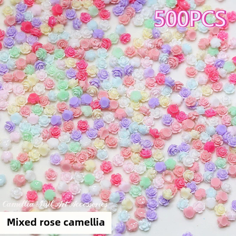 Mini 4mm Colorful Camellia Rose Resin Nail Art Flowers - Rhinestones & Decorations