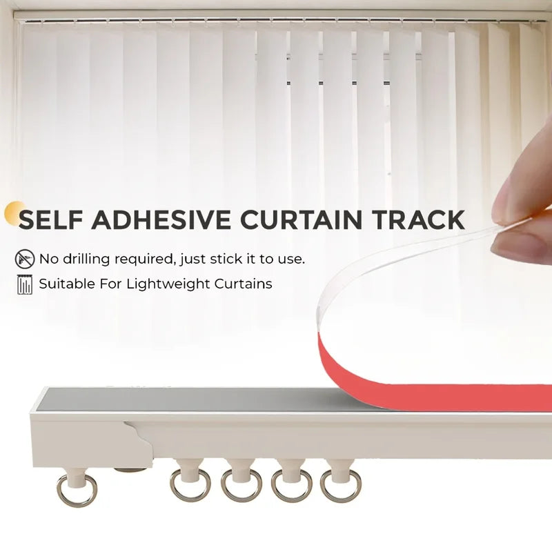 Self-Adhesive Curtain Track No Drill Wall & Ceiling Mount Silent Sliding Rail