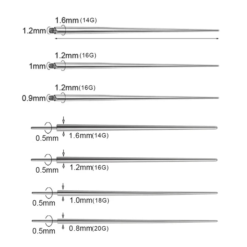 10pcs Piercing Taper Pins Set for Labret, Ear, Lip, Nose Jewelry - Surgical Steel Connectors