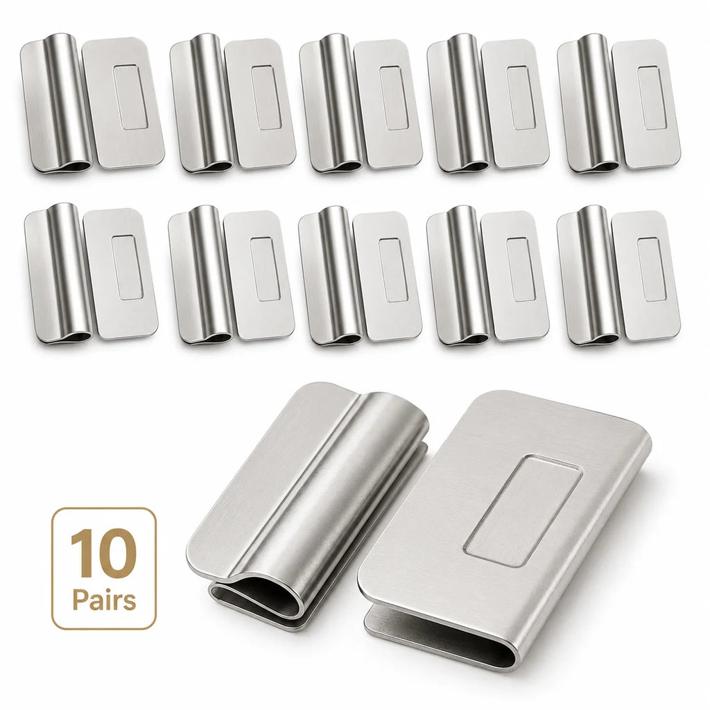Magnetic Stainless Steel Curtain Clip Set - No Drill Light Blocking Closure Clips