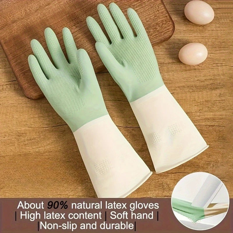 Waterproof Latex Kitchen Gloves with Non-Slip Grip - Household Cleaning