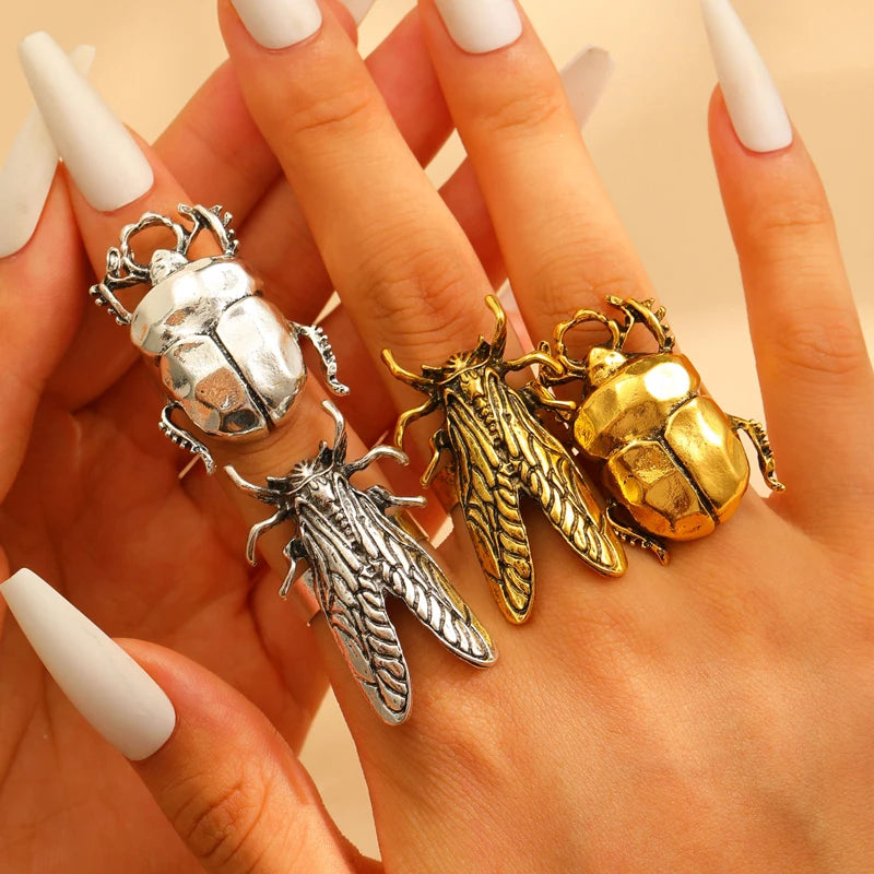 Vintage Punk Beetle Open Ring for Men Women Casual Jewelry Gift