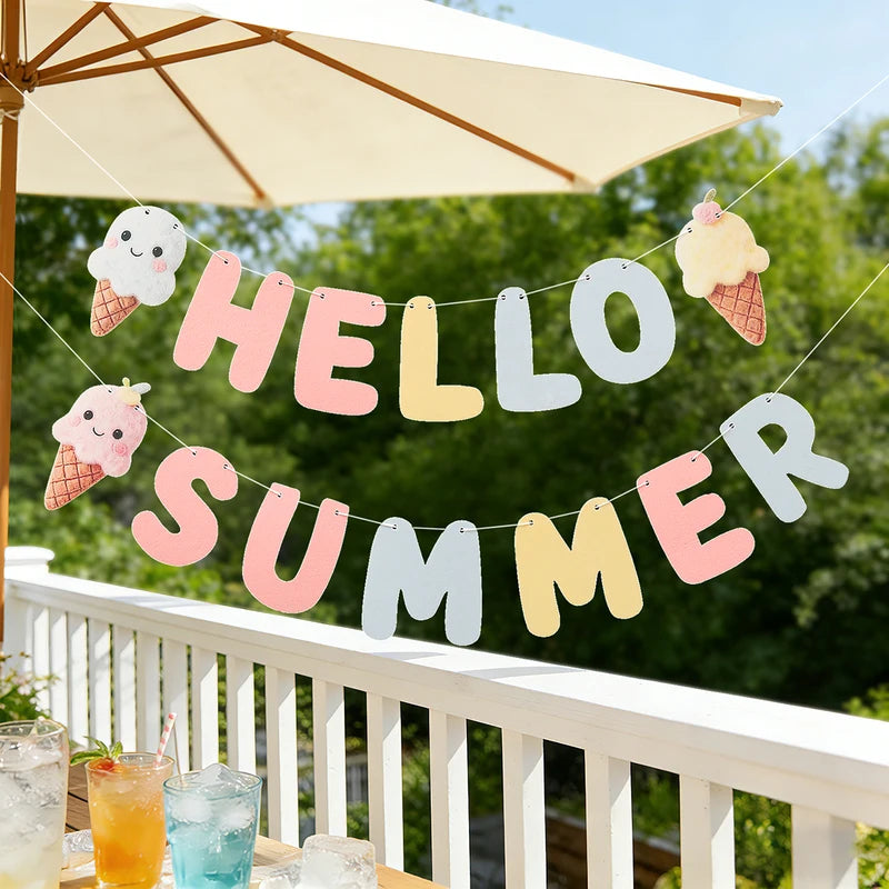 Summer Beach Party Ice Cream Banner Hanging Decoration for Birthday Celebration