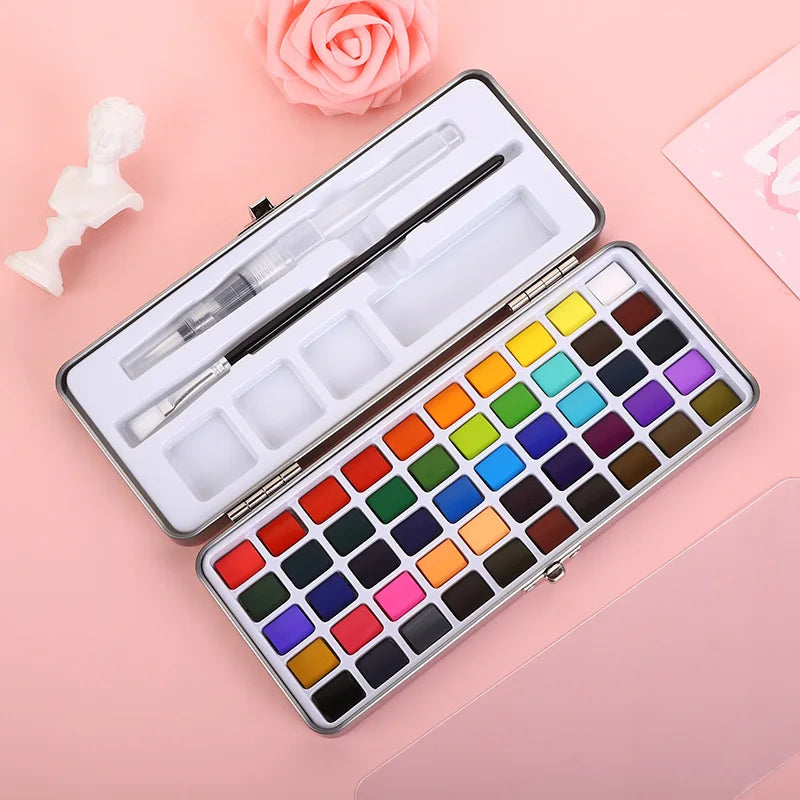 Watercolor Paint Set with Brush & Water Pen - 50/72/90/100 Colors Art Kit for DIY Painting & Nail Art