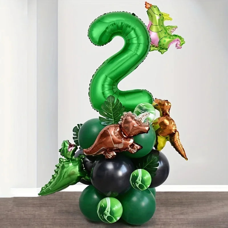 25Pcs 32 Inch Green Dinosaur Foil Balloons for Birthday Party Decorations