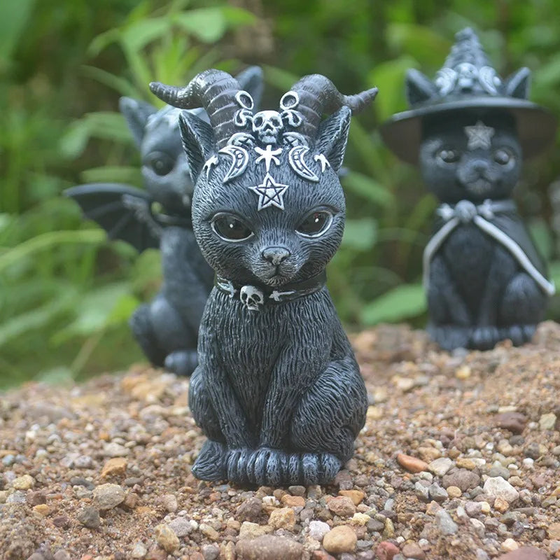 Halloween Cat Resin Ornament Set - Animal Sculpture for Garden & Home Decor