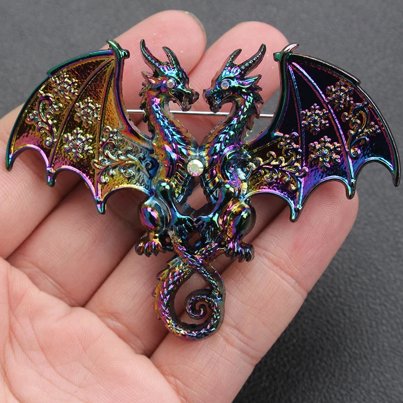 Double Head Dragon Brooch Jewelry for Women Men Wedding Party Accessories