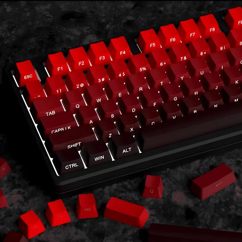 Mechanical Keyboard Keycaps Set 136 Keys PBT Side Engraved Red Black Gradient