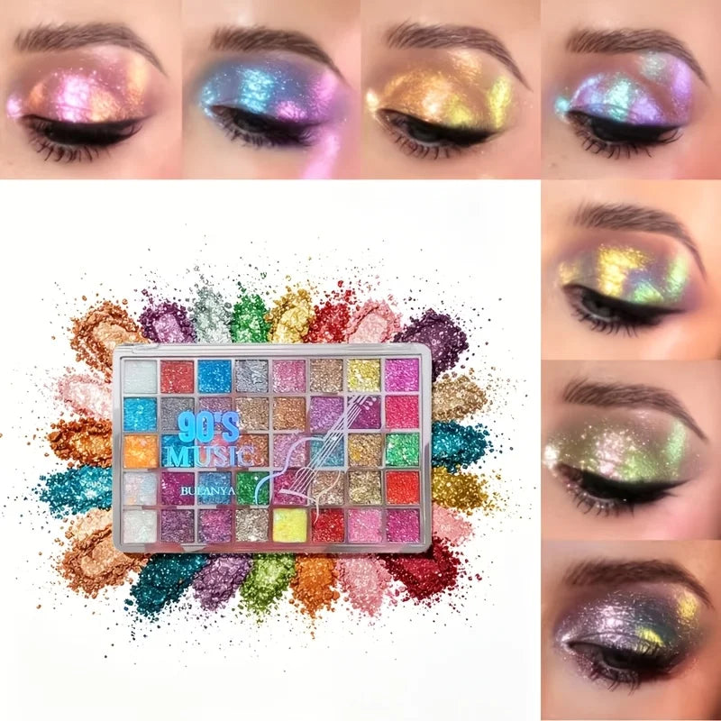 40-Color Eye Shadow Palette with Glitter & Matte Shades - Water-Resistant & Sparkling Makeup