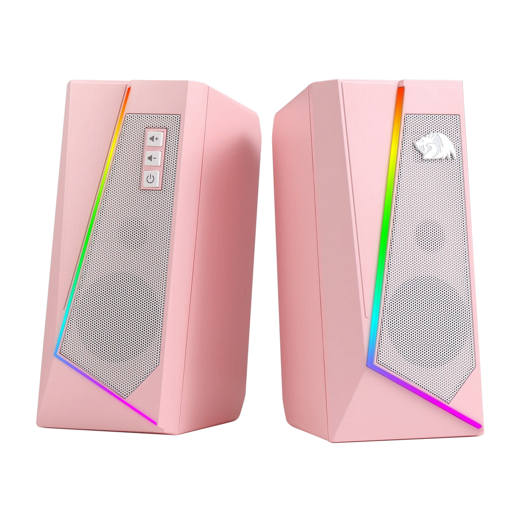 RGB Desktop Speakers 2.0 Channel Stereo with 6 Color Modes PC Audio White Pink