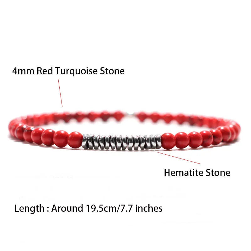 Men's Beaded Stone Bracelet with Elastic Cord - Natural Lava, Tiger Eye, Hematite, Silver Finish