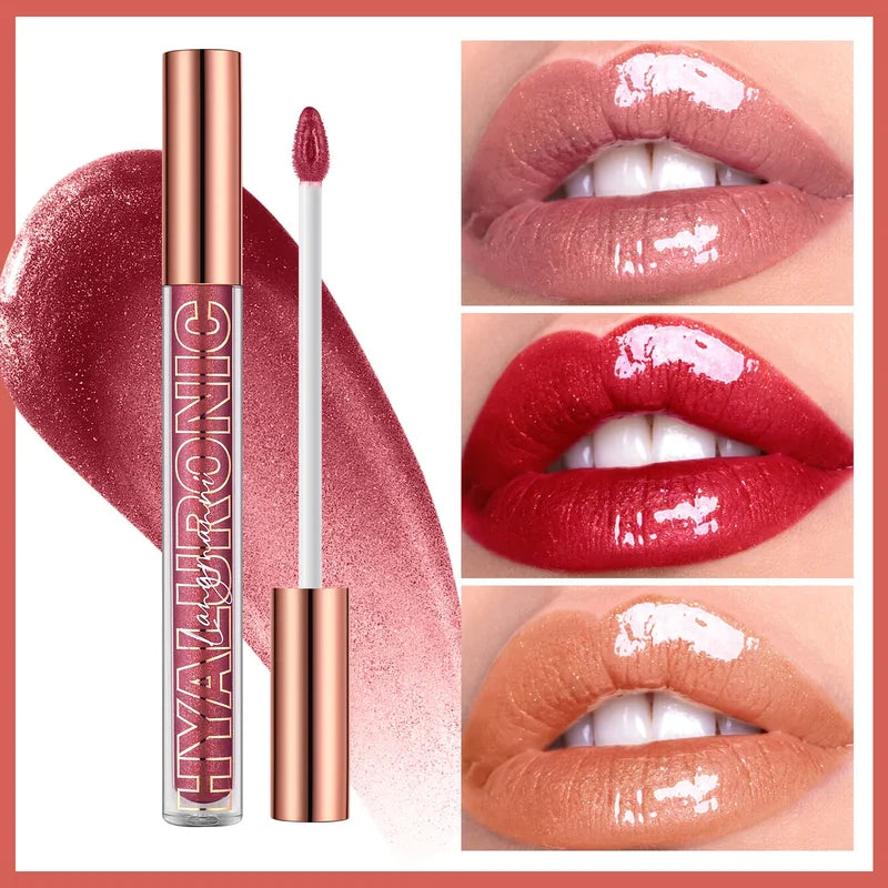 Hydrating Lip Gloss with Hyaluronic Acid and Glitter - Long Lasting Shine, Non-Stick, Natural Nude Finish