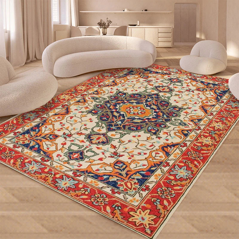 Persian Style Area Rug with Floral Pattern Anti-Slip Floor Mat for Living Room & Bedroom