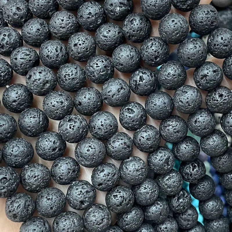 Natural Stone Lava Beads for Jewelry Making - Black Volcanic Cylinder & Round Spacers