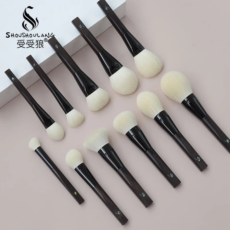 Handcrafted Makeup Brush Set - Soft Goat Hair Face Powder & Contour Brushes