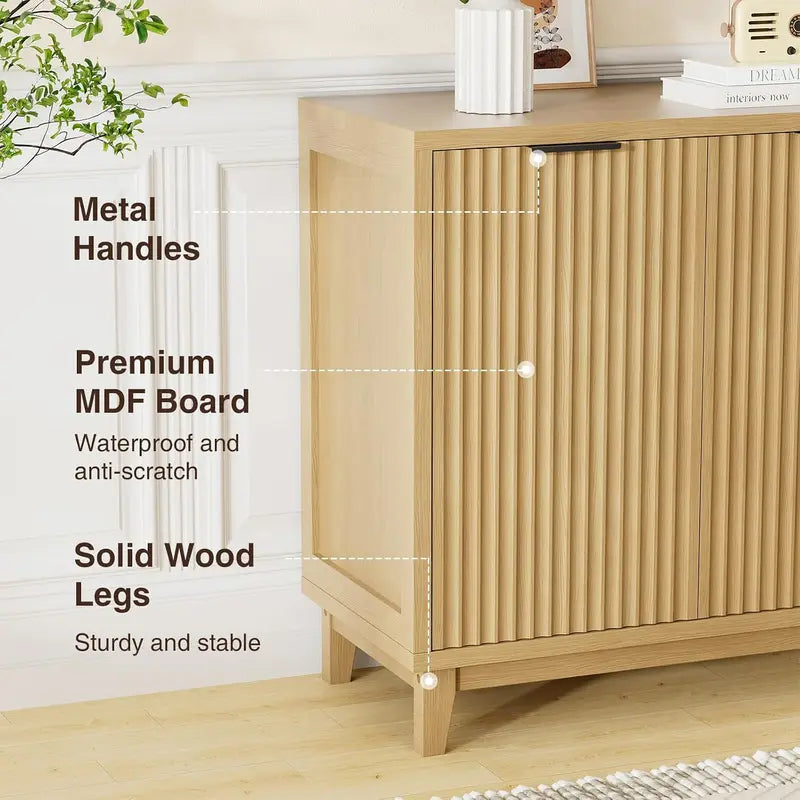 Modern Fluted Sideboard Buffet Cabinet with Adjustable Shelves and Storage