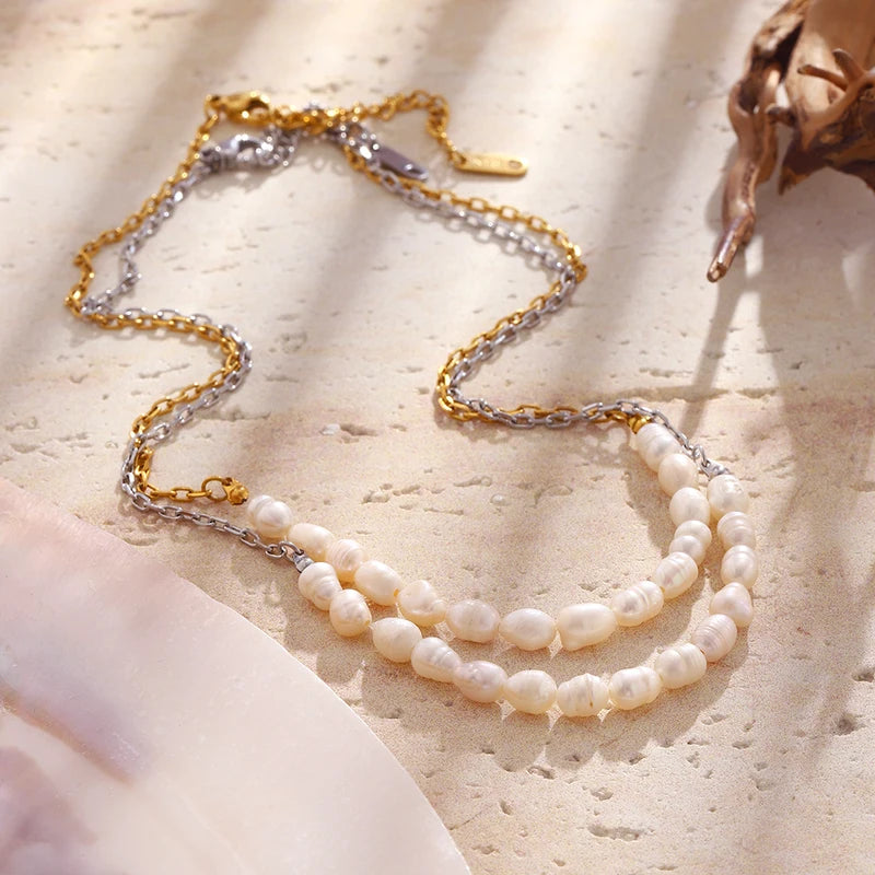 Elegant Pearl Choker Necklace with 18K Gold Plating for Women
