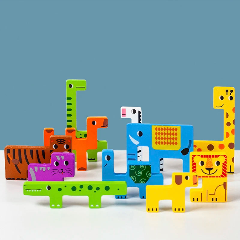 Montessori Animal Characters Wooden Puzzle for Kids - Transportation and Russian Blocks