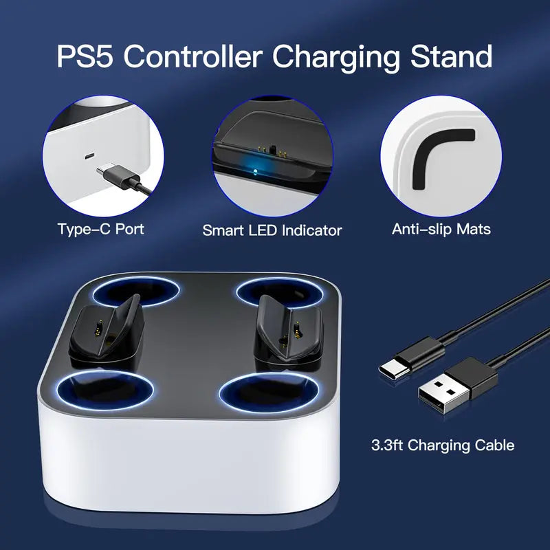 PS5 Controller Charger Station for DualSense & DualSense Edge - Fast Charging Dock with Cable